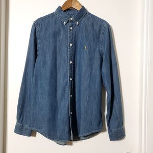 Ralph Lauren Boys Blue Denim Button Down Shirt Size XL